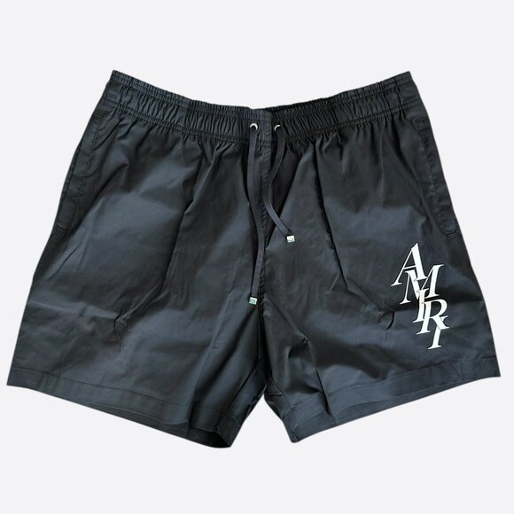 Amiri Black & White Stack Logo Swimshorts - Picture 1 of 4